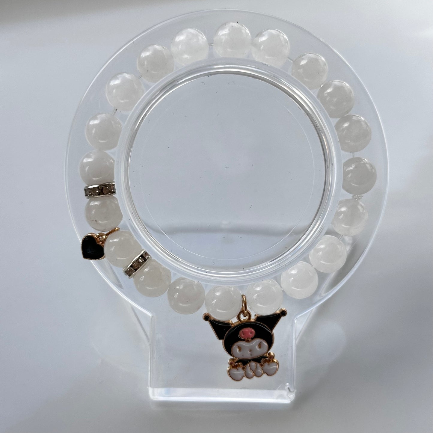 White Jade Bracelet With Kuromi Charm