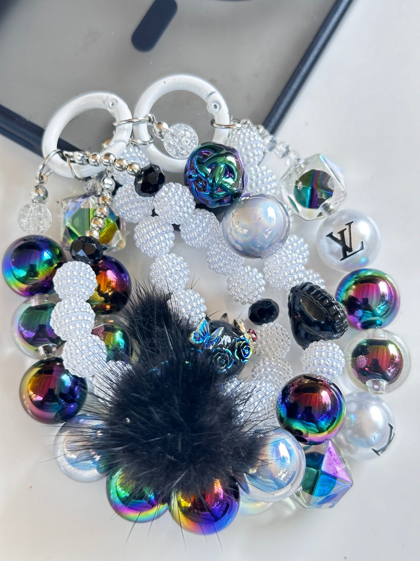Black PomPom Ball Phone Charm