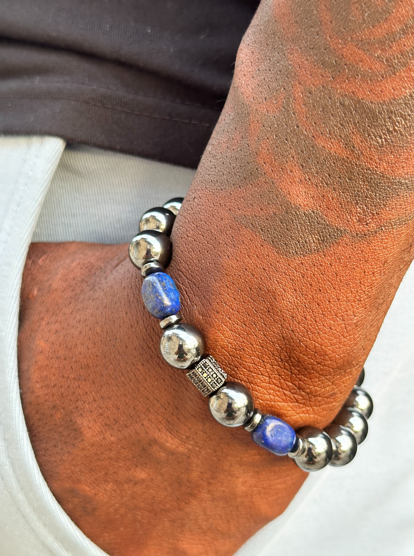 Hematite and Blue Lapis Lazuli Stone Bracelet