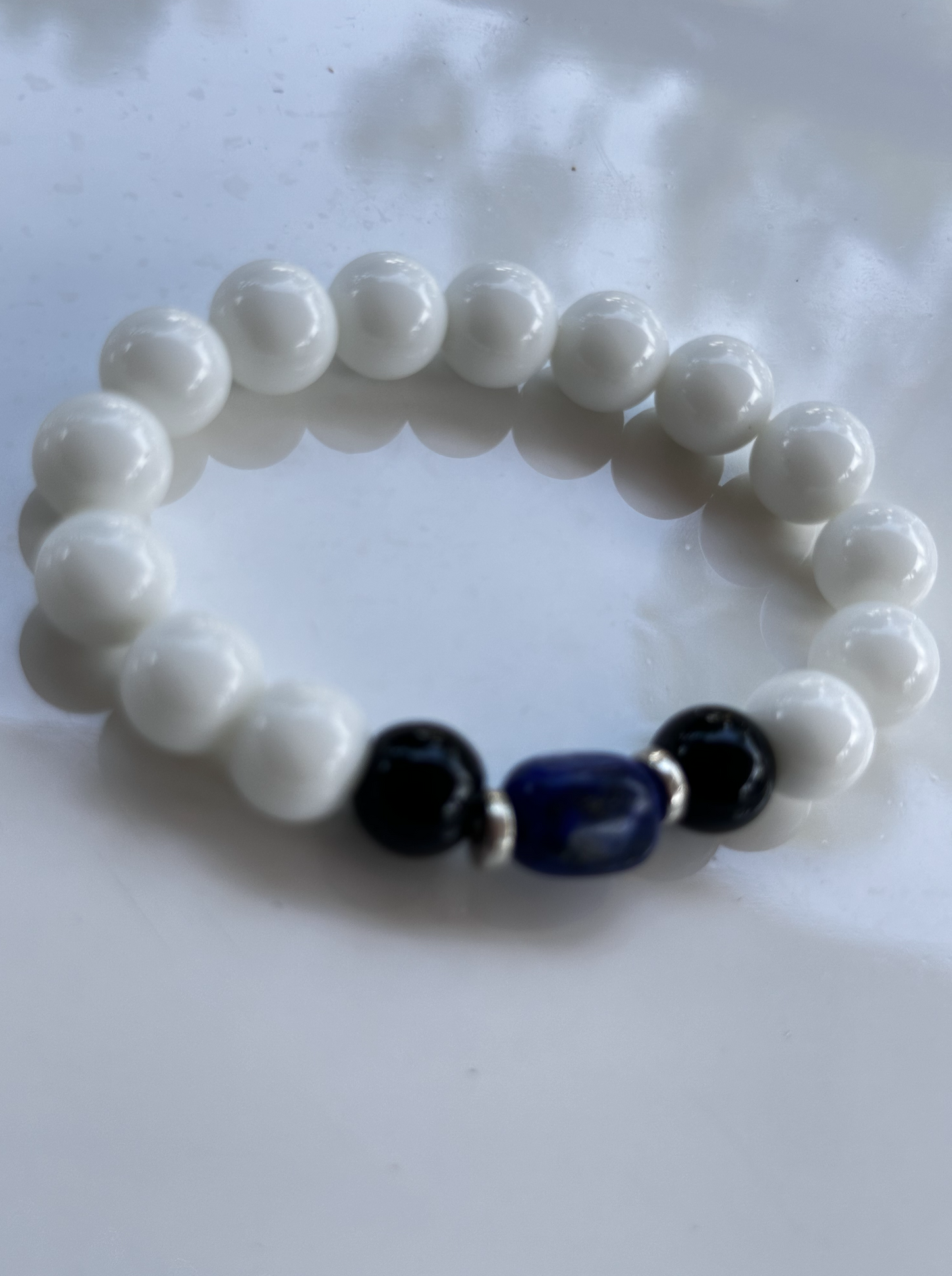 White Jade, Black Onyx and Blue Lapis Lazuli Bracelet