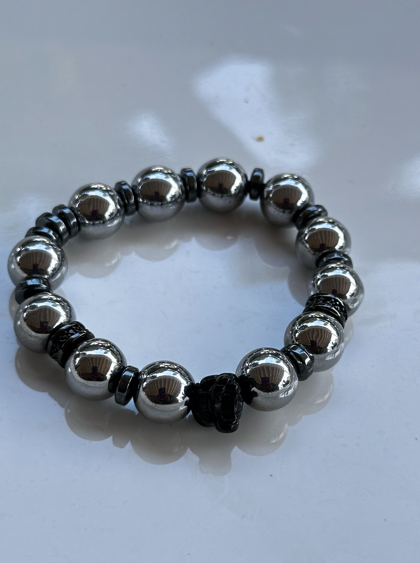 Hematite Bracelet wtih Tiger Charm
