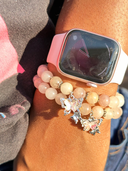 Nude Jade Bracelet with Butterfly Charm