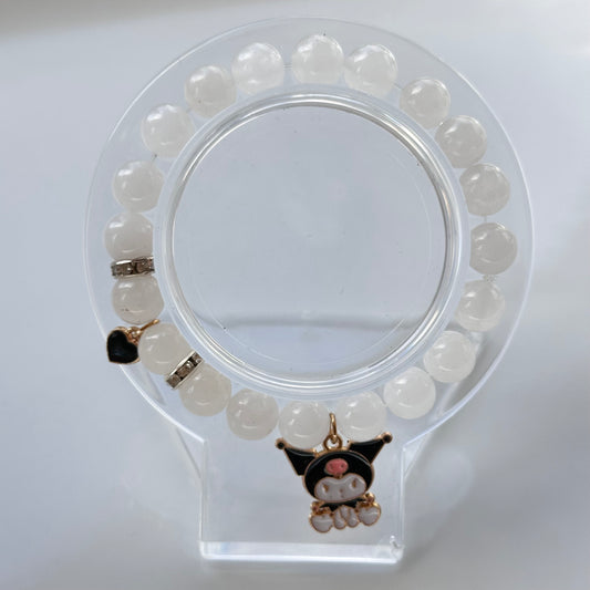 White Jade Bracelet With Kuromi Charm