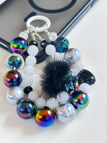 Black PomPom Ball Phone Charm