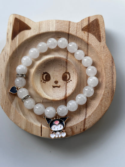 White Jade Bracelet With Kuromi Charm