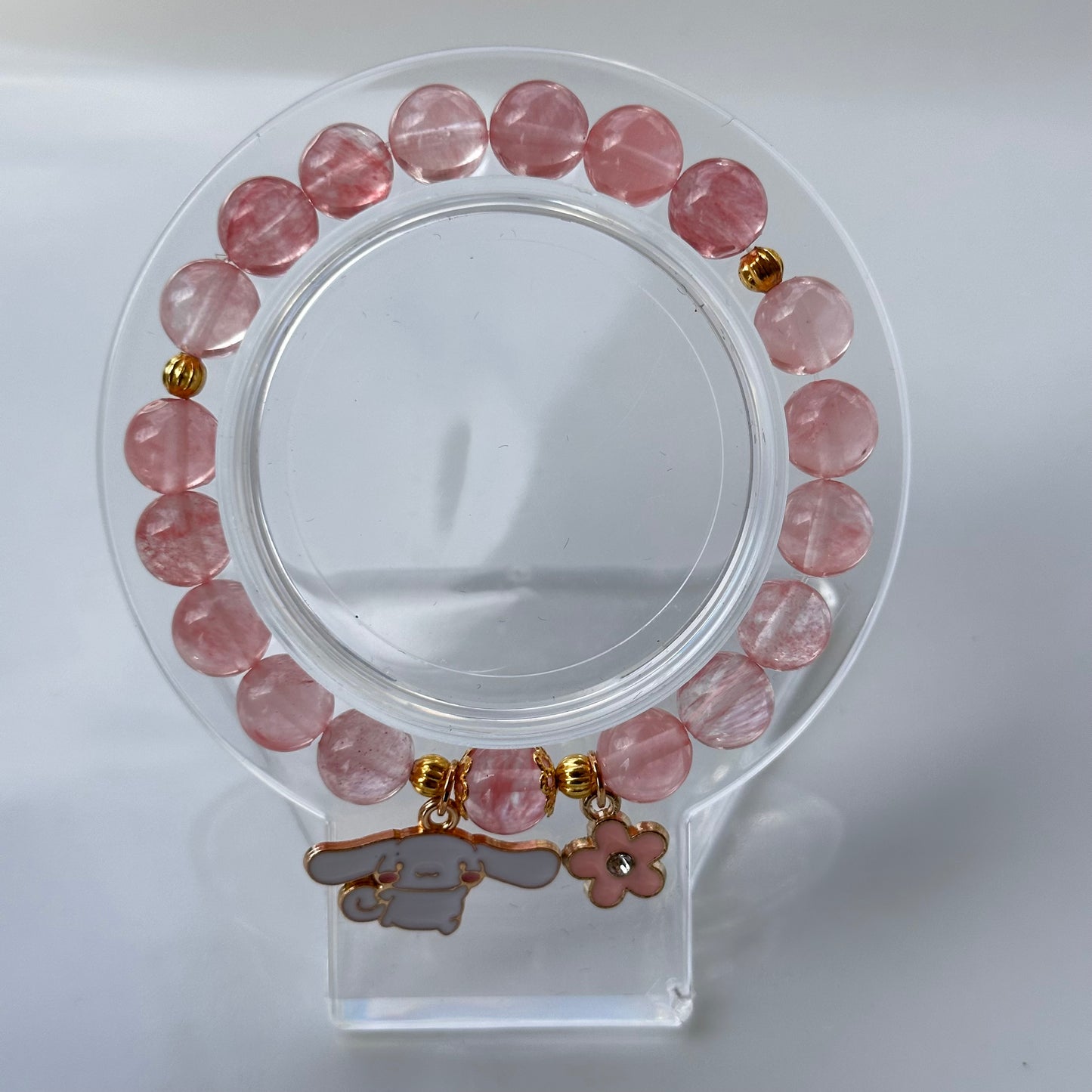 Pink Watermelon Quartz With Enamel Kawaii charms