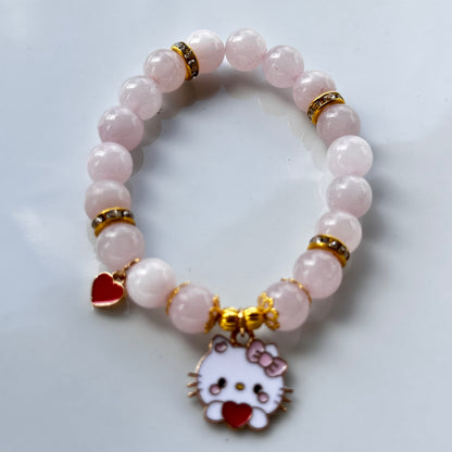 Rose Quartz With Hello Kitty Charm