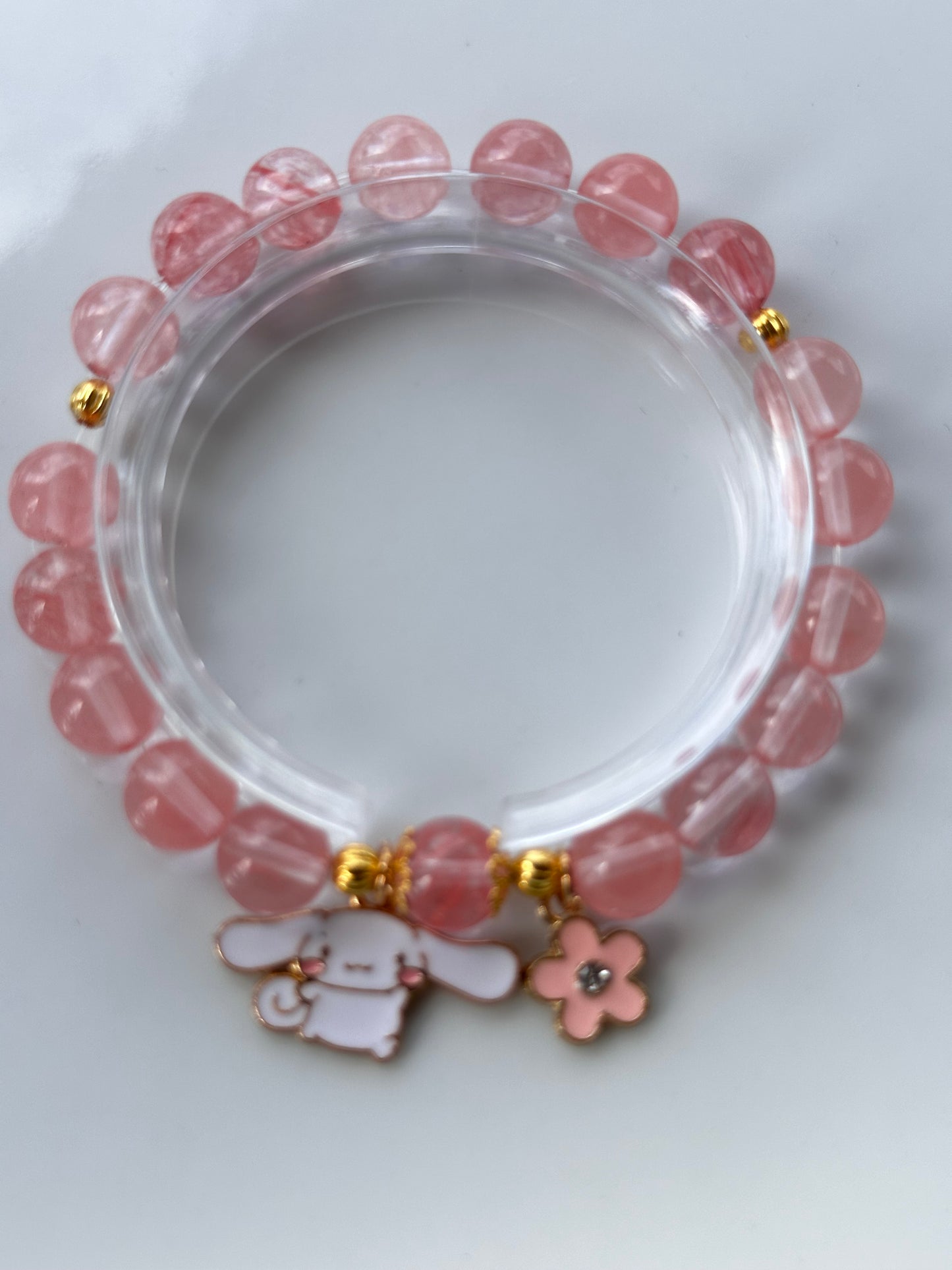 Pink Watermelon Quartz Bead With Cinamonrol Charm