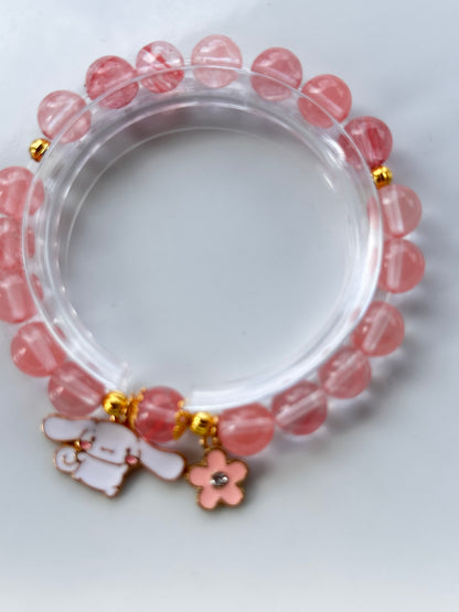 Pink Watermelon Quartz With Enamel Kawaii charms