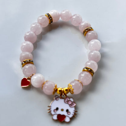 Rose Quartz With Hello Kitty Charm