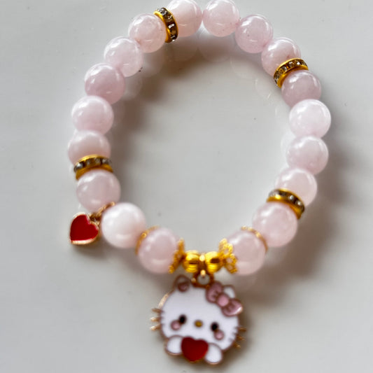 Rose Quartz With Hello Kitty Charm