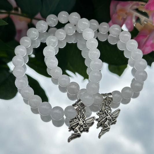 White Jade Bracelet with Fairy Charm