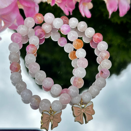 Pink Aventurine Bracelet with Ribbon Charm