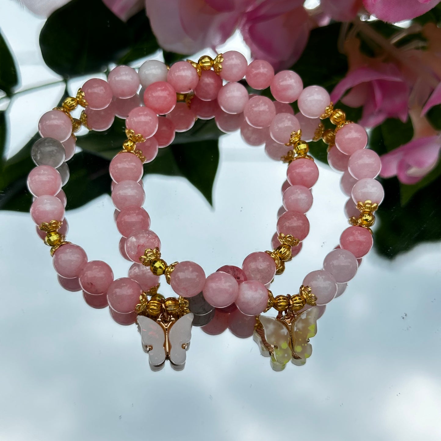 Rose Quartz Bracelet with Butterfly Charm