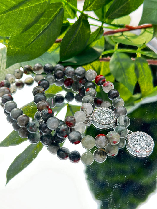 African Agate Bracelet with Tree of Life Charm