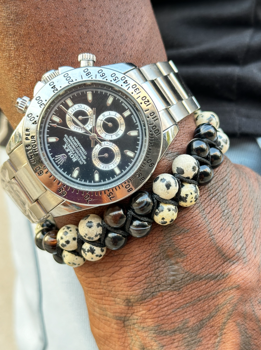 Double Row Dalmatian Jasper and Stripe Agate Bracelet