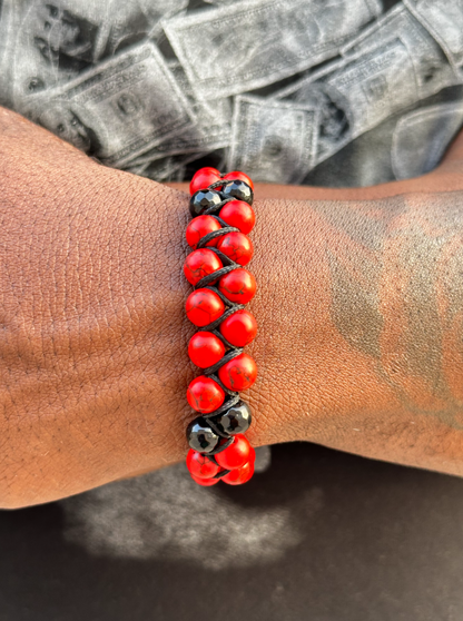 Double Row Red Turquoise and Black Onyx Bracelet