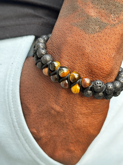 Double Row Lava Mix and Lava Stone Bracelet