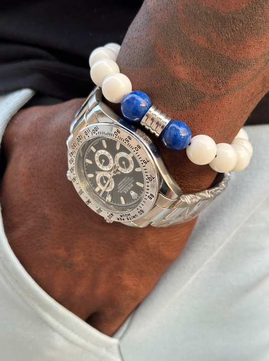 White Jade and Blue Lapis Lazuli Bracelet