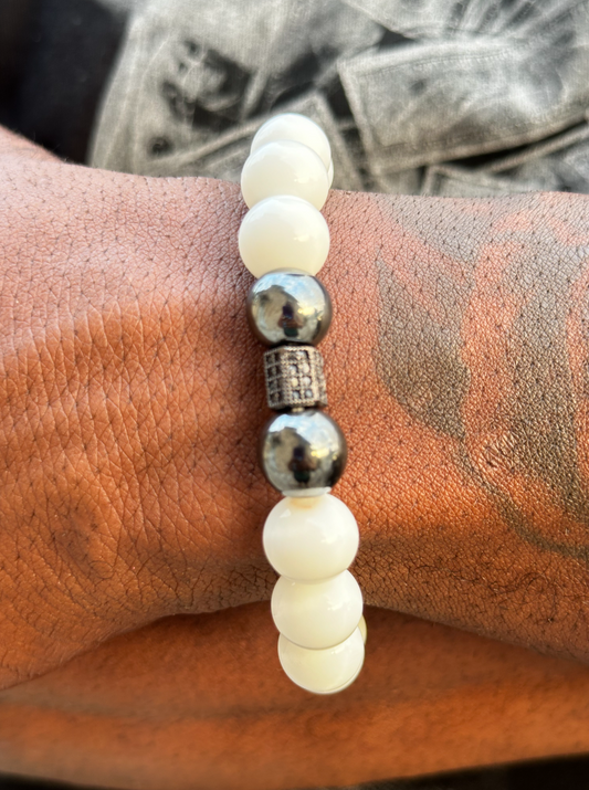 White Jade and Black Hematite Bracelet