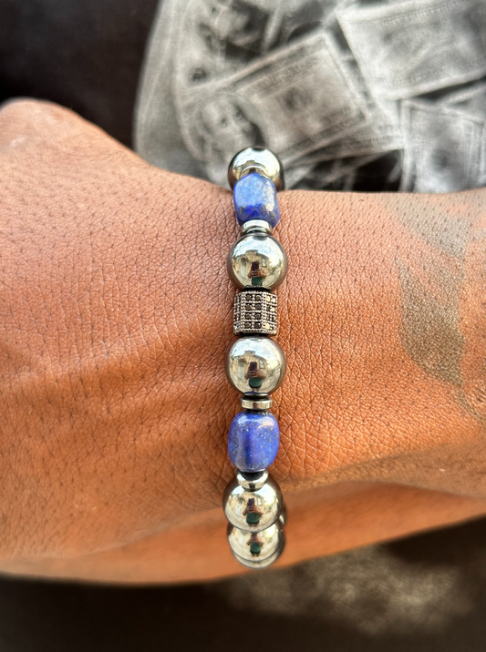 Hematite and Blue Lapis Lazuli Stone Bracelet