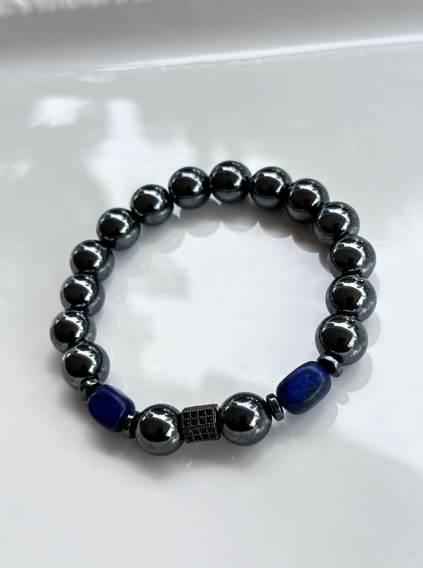 Hematite and Blue Lapis Lazuli Stone Bracelet