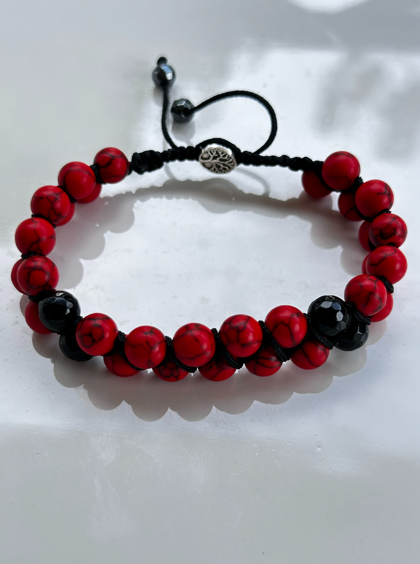 Double Row Red Turquoise and Black Onyx Bracelet