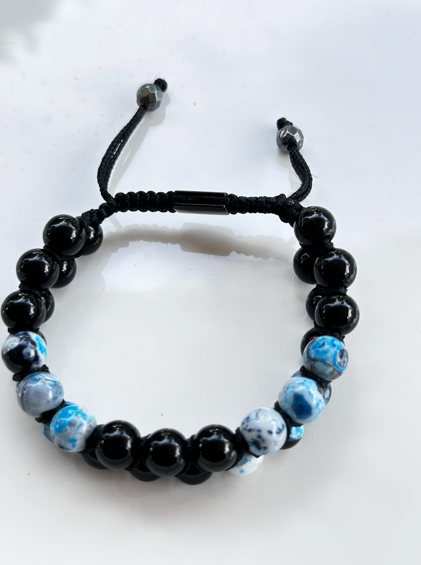 Double Row Blue Agate and Black Onyx Bracelet