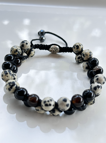 Double Row Dalmatian Jasper and Stripe Agate Bracelet